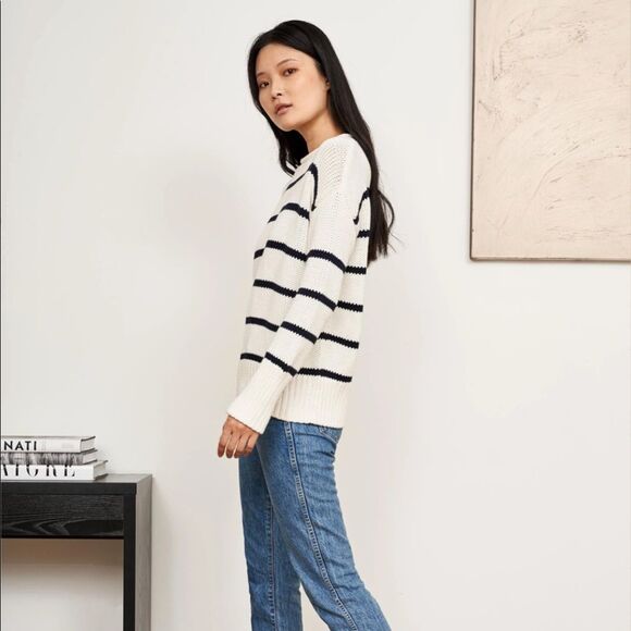 La Ligne Marina White and Navy Striped 100% Cotton Rollneck Sweater XS - Picture 2 of 9